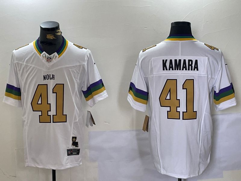 Men New Orleans Saints 41 Kamara White Three generations 2024 Nike Vapor Limited NFL Jersey style 1